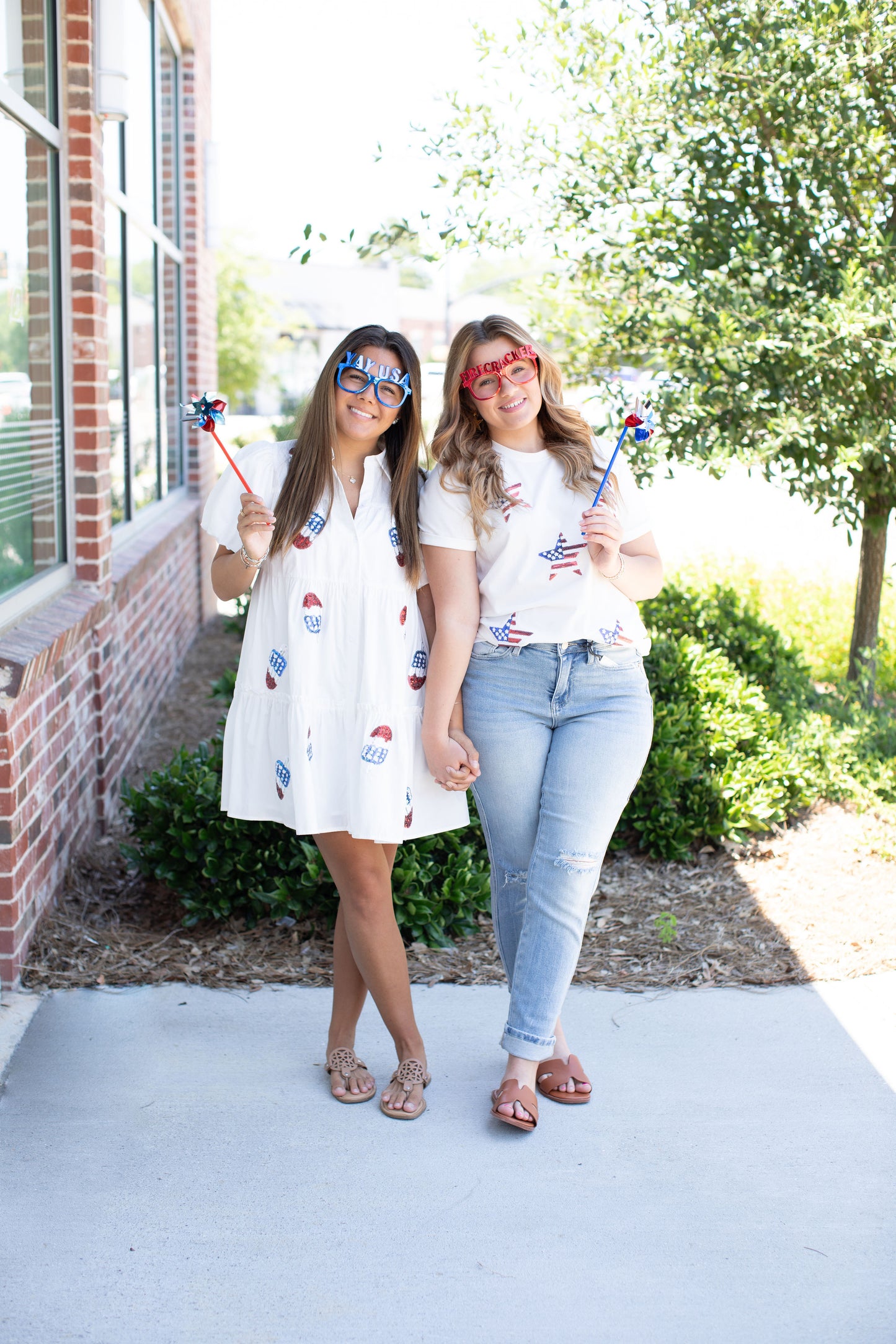 Sequined American Flag Star Knot Graphic Tee