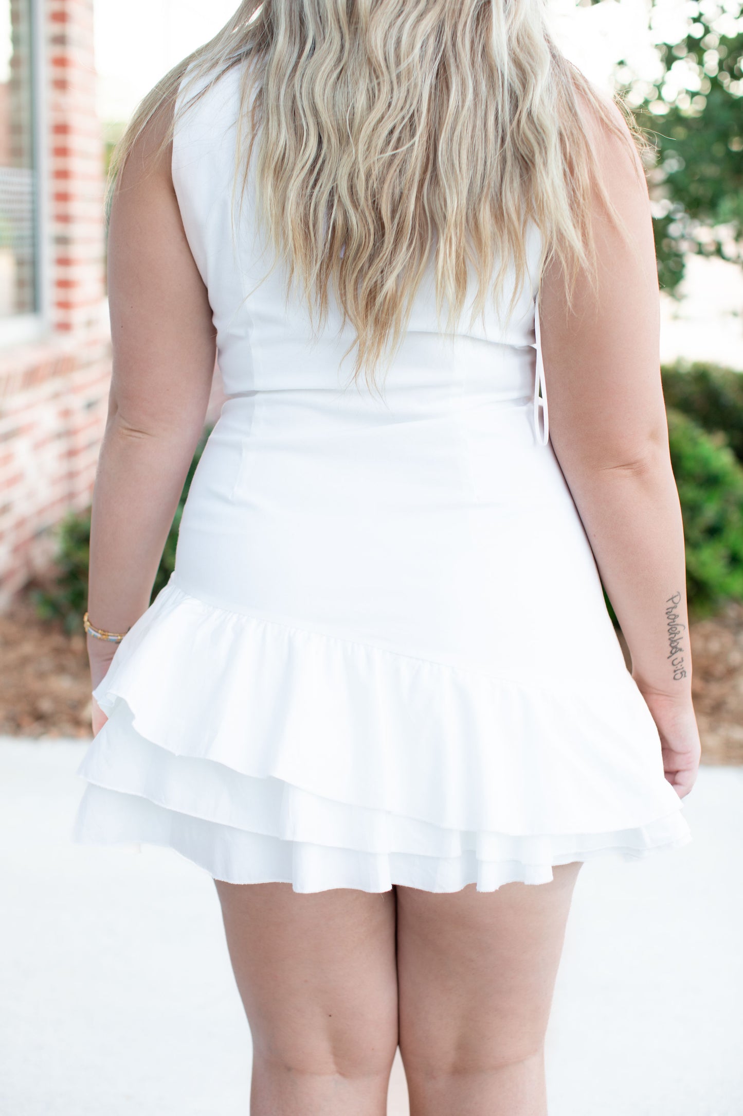White Mini Dress with Ruffle Hem
