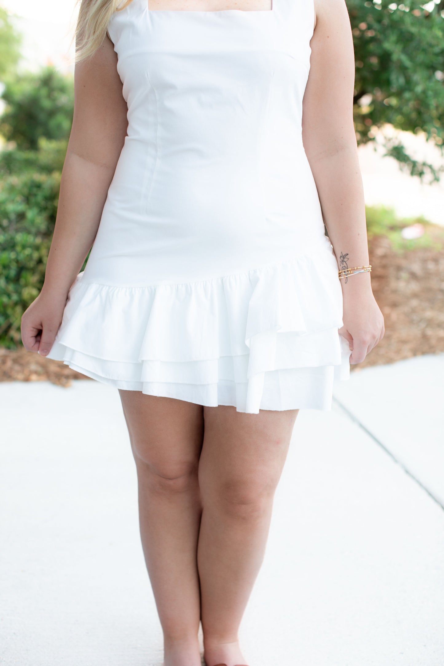 White Mini Dress with Ruffle Hem