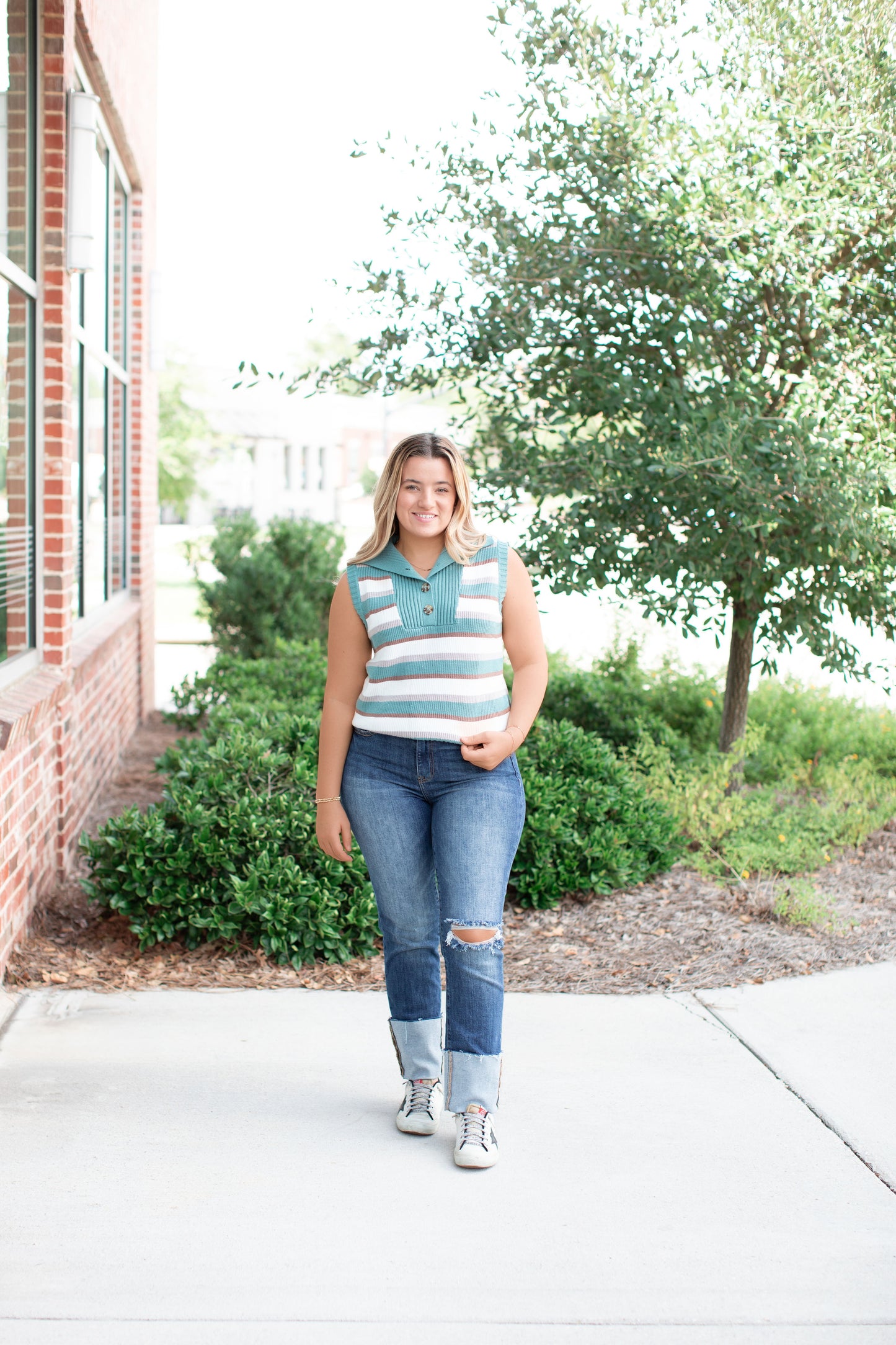 Multi-Colored Striped Sweater Vest with Collar