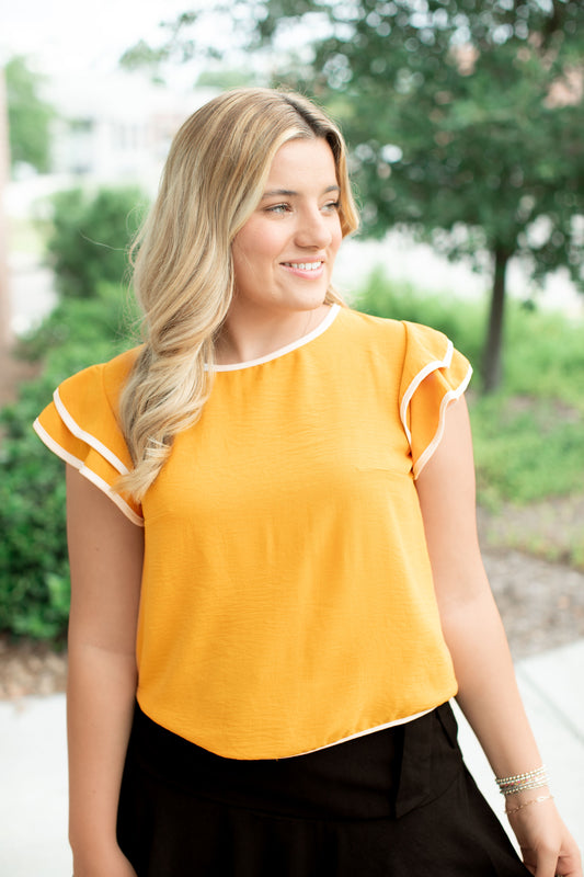 Game Day Ruffle Sleeve Top-Gold