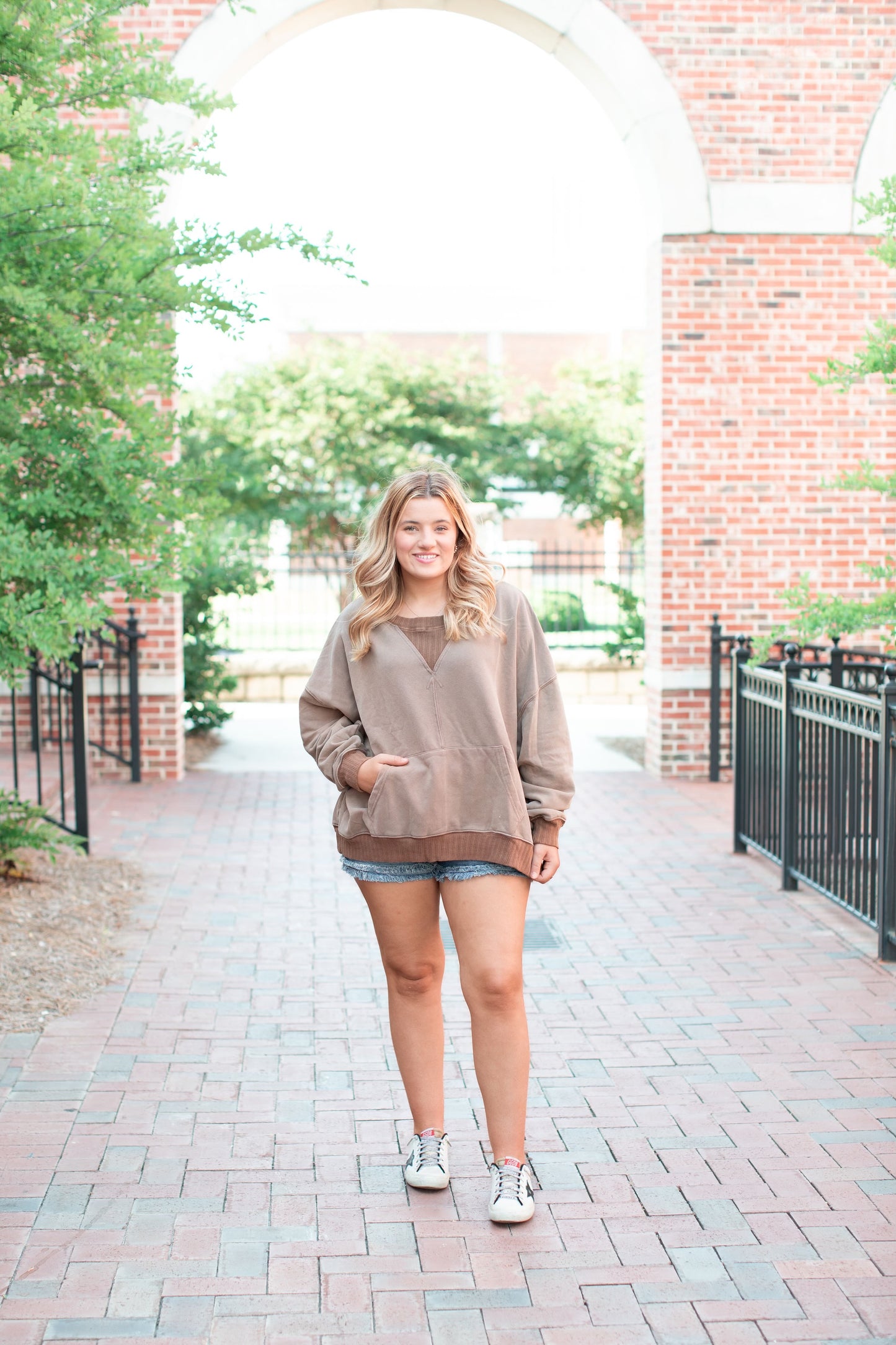 Brown Washed Contrast French Terry Sweatshirt