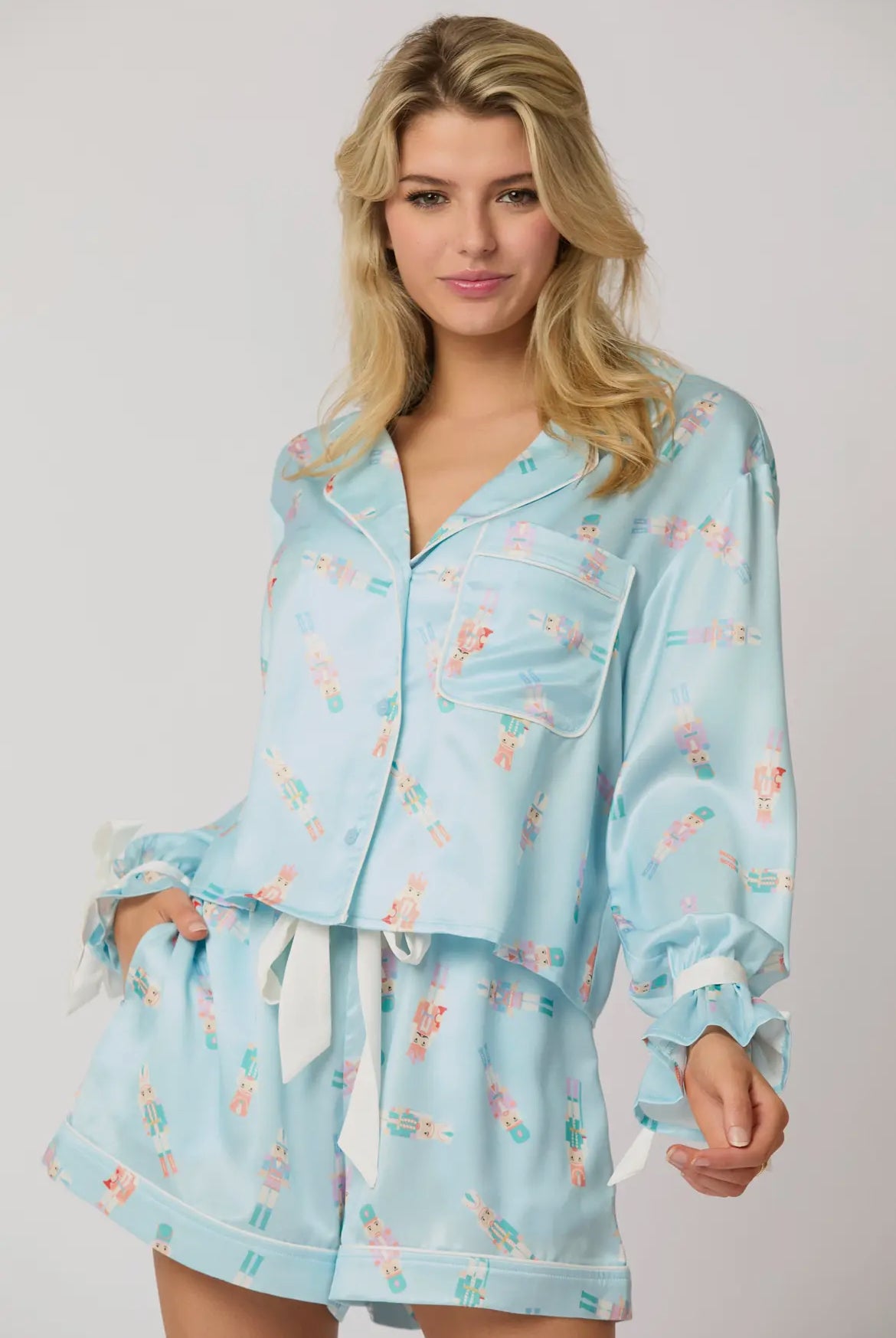 Satin Nutcracker Print Shirt & Shorts Pajama Set