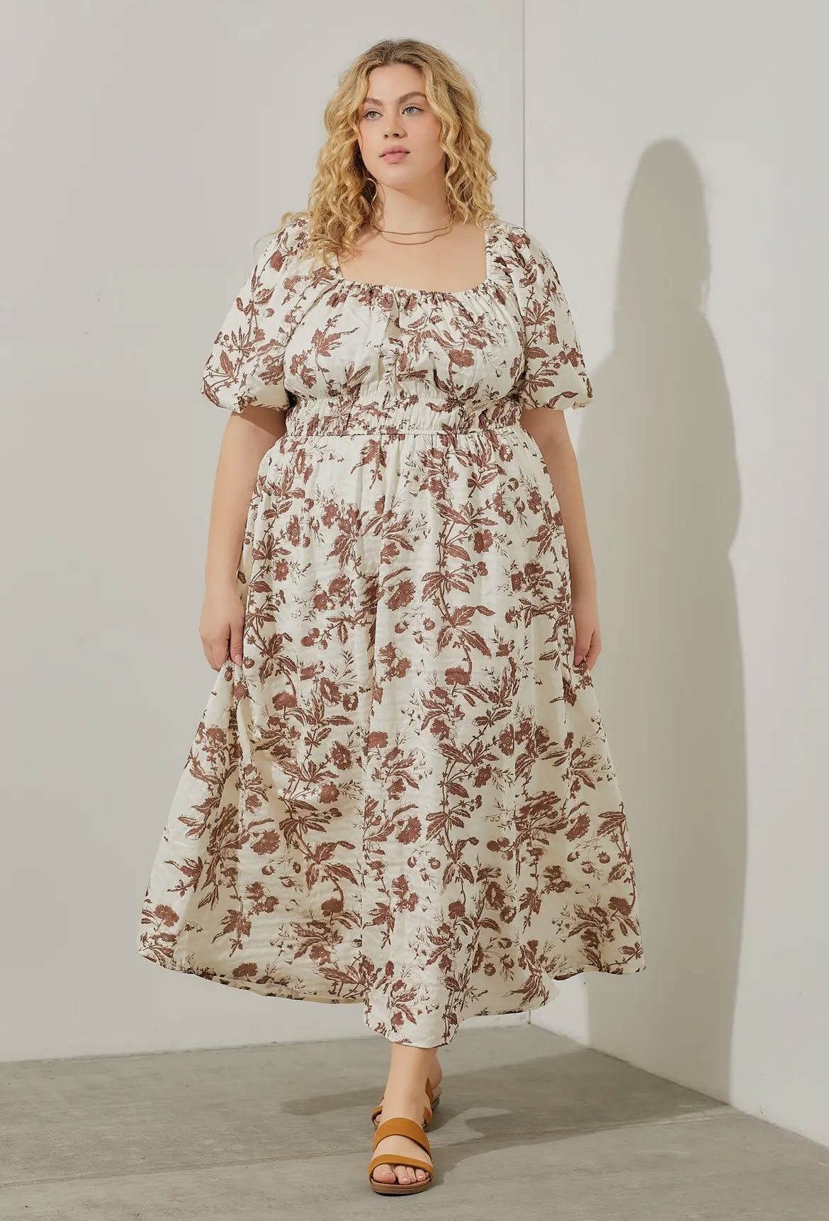 Floral Textured Print Midi Dress