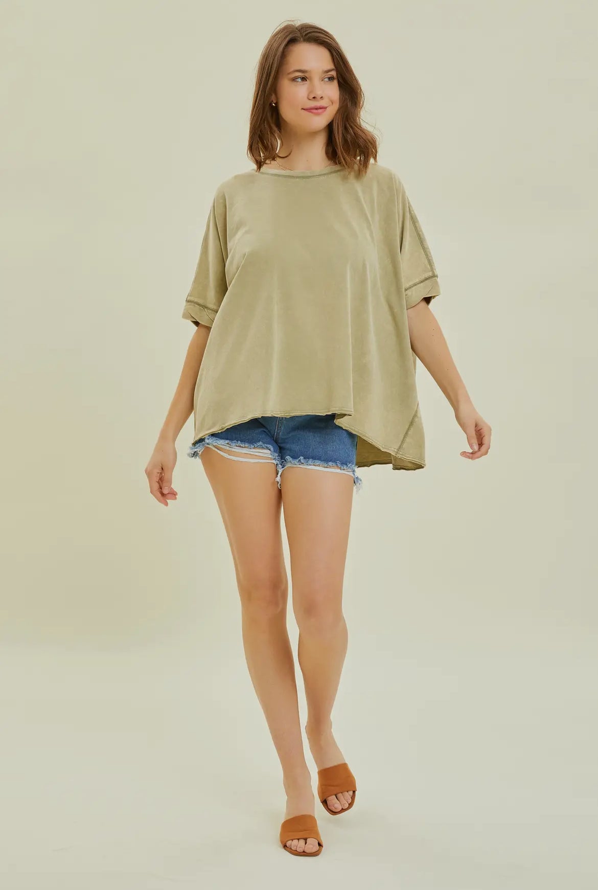 Plus Size Mineral Washed Oversized Crop Tee