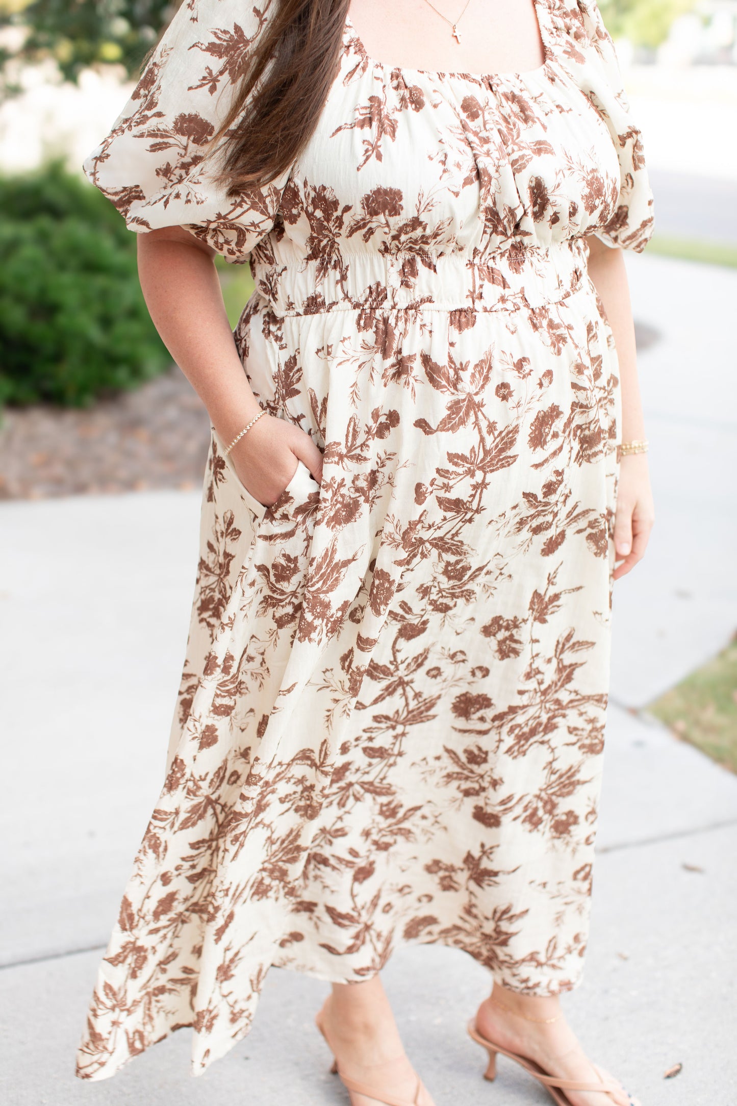 Floral Textured Print Midi Dress