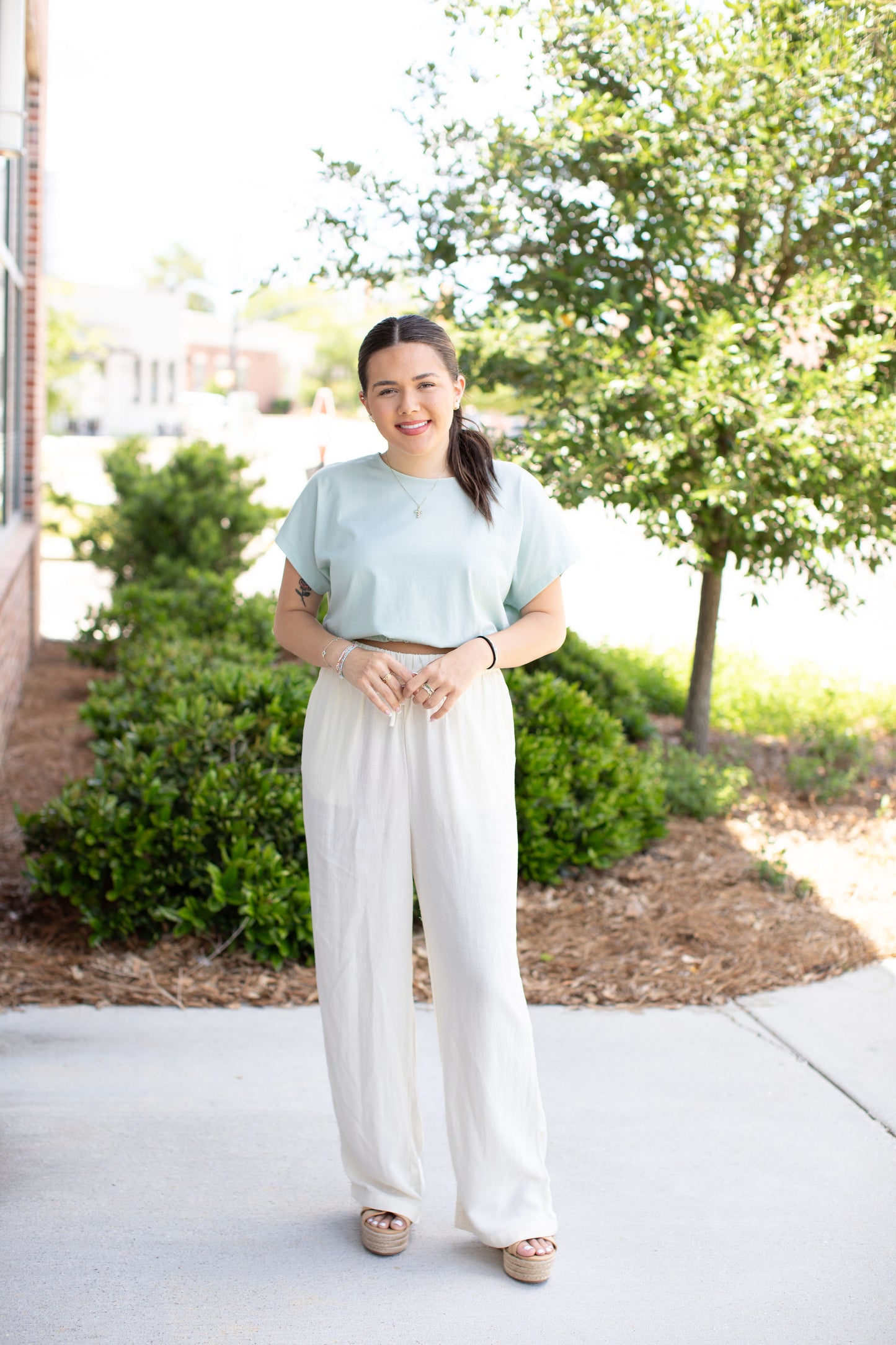 Cream Wide Leg Linen Pants