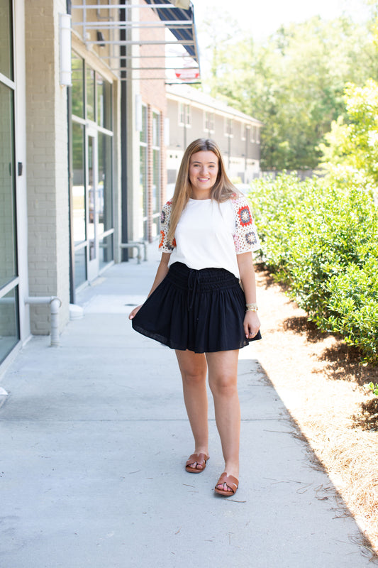 Black Elastic Waist Tie Skirt