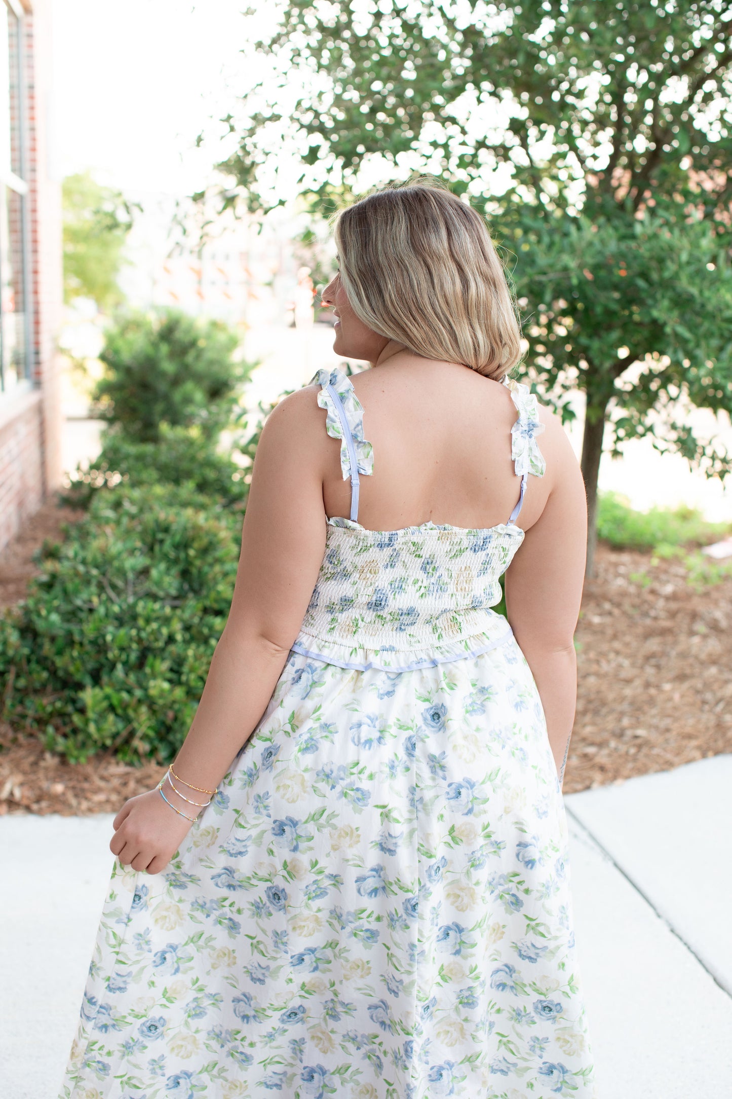 Lovely Floral Smocked Midi Dress With Bow
