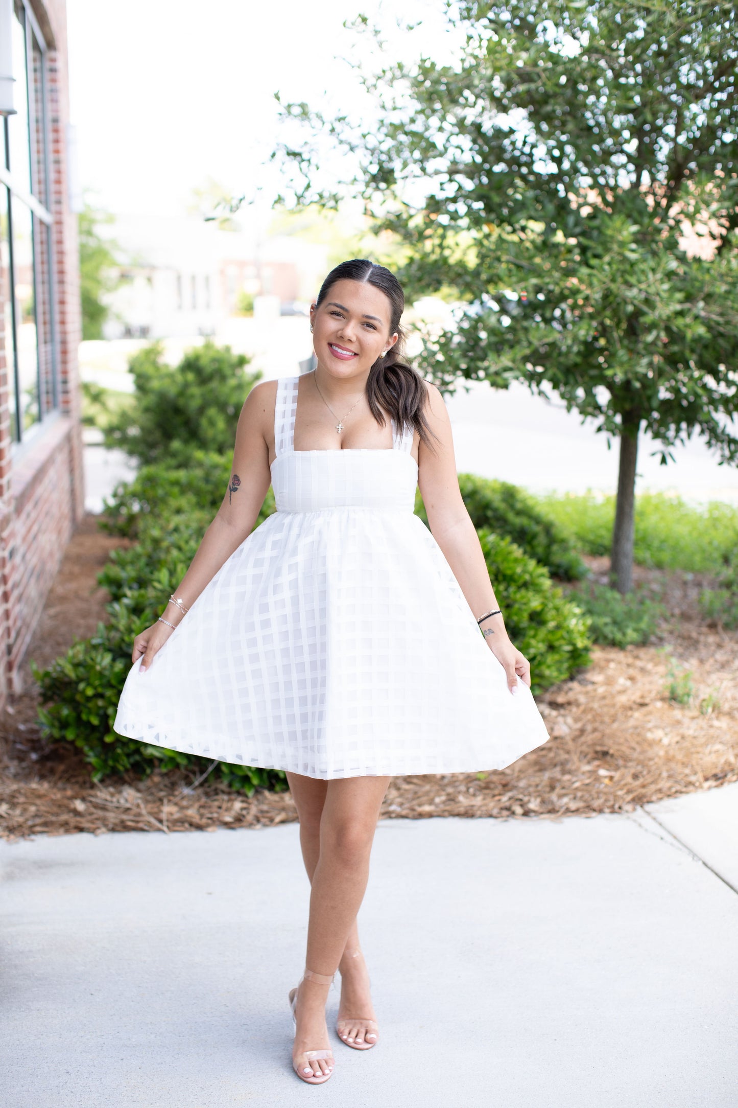 White Organza Checkered Dress