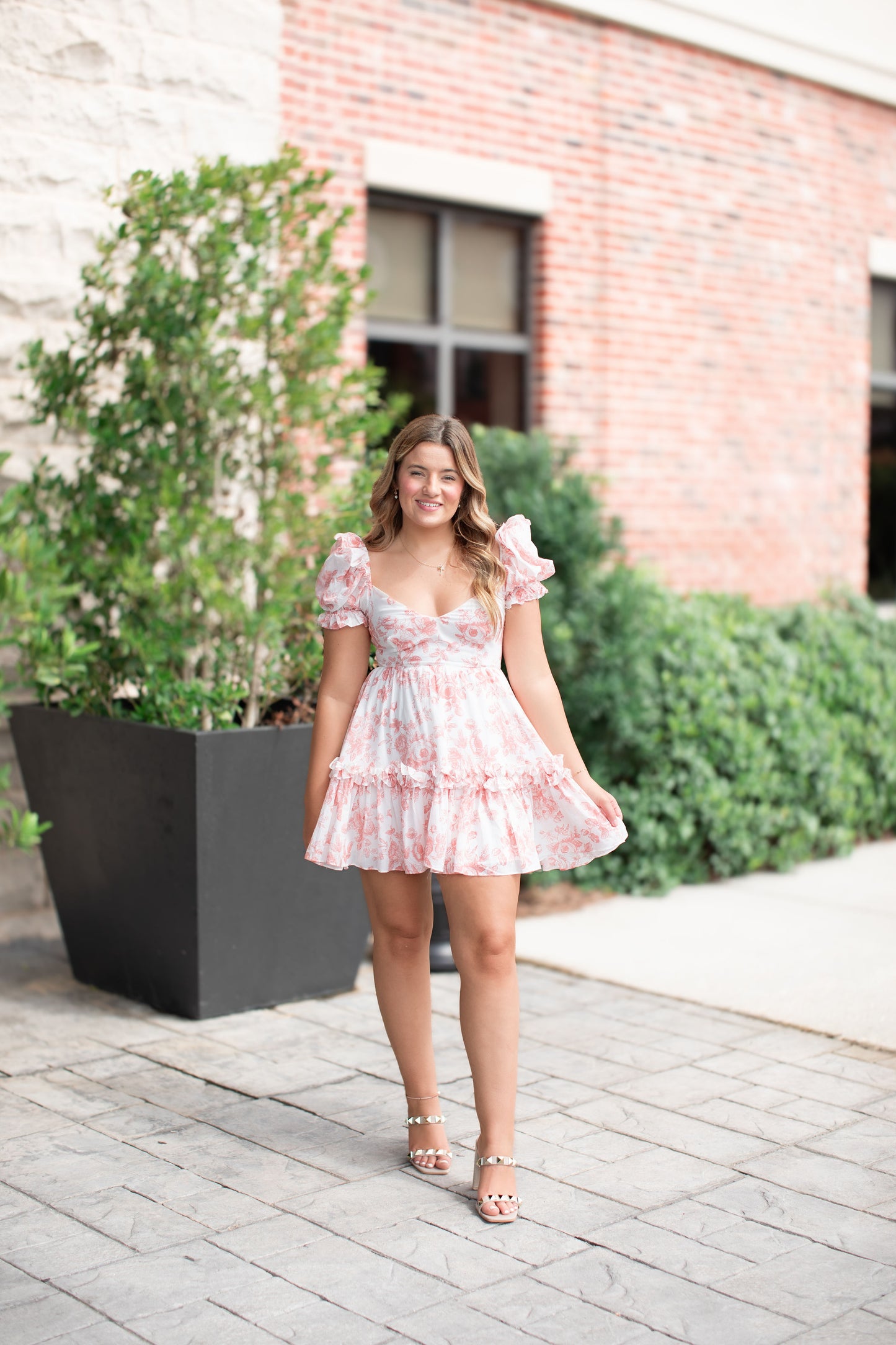 Cotton Floral Short Puff Sleeve Mini Dress