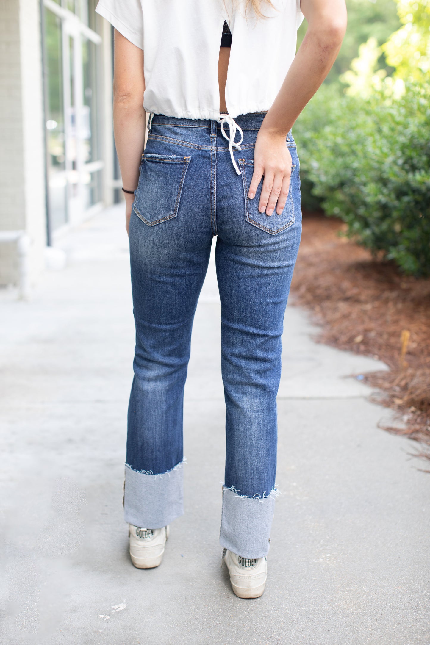 High Rise-Ankle Straight-Wide Cuffed Jeans