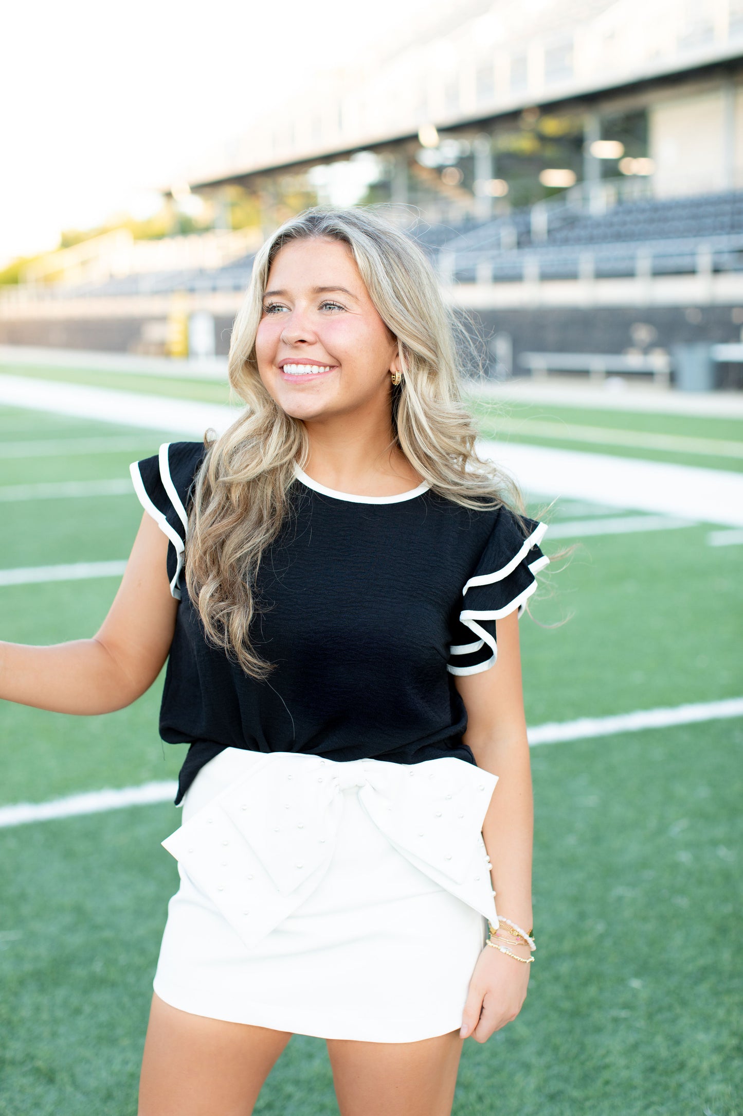 Game Day Ruffle Sleeve Top-Black