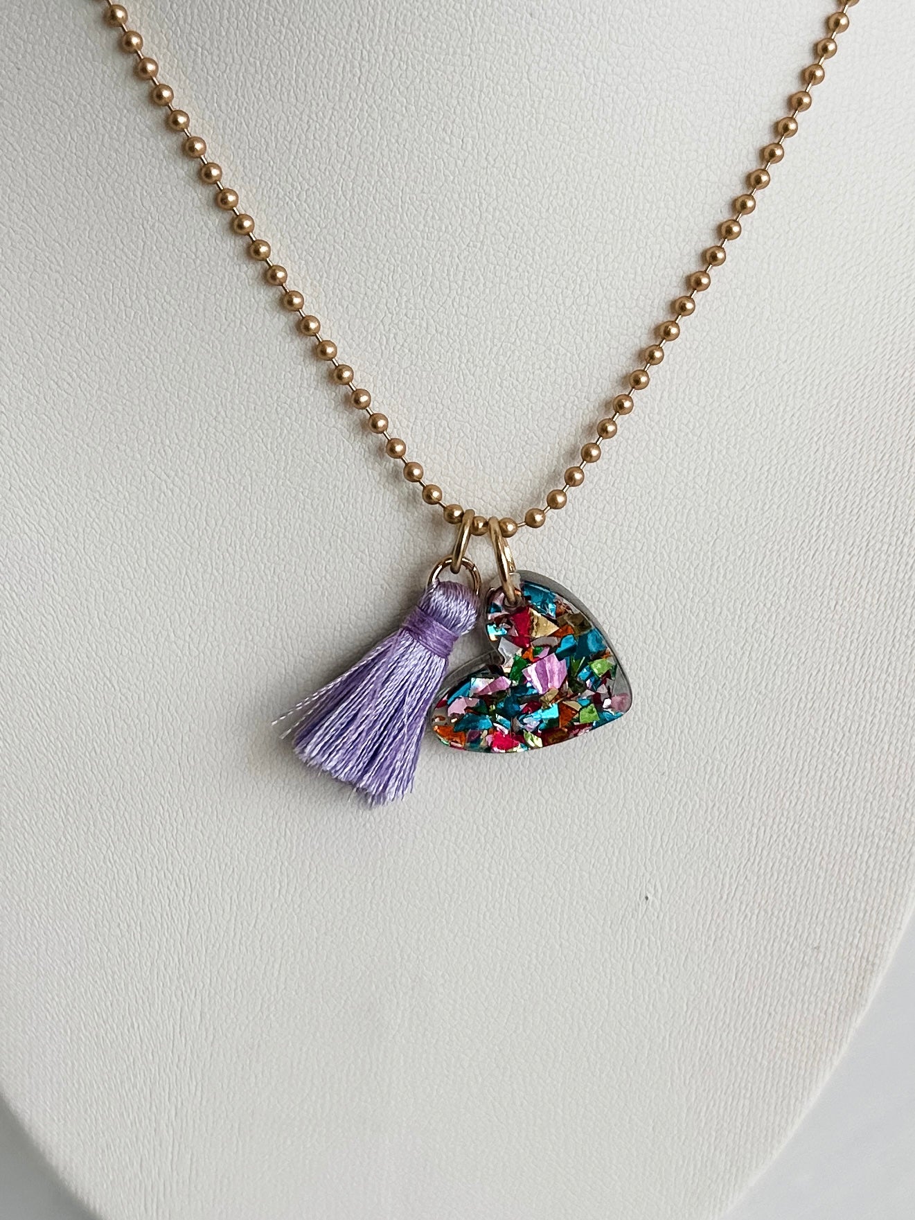 Kids Confetti Resin Heart Necklace