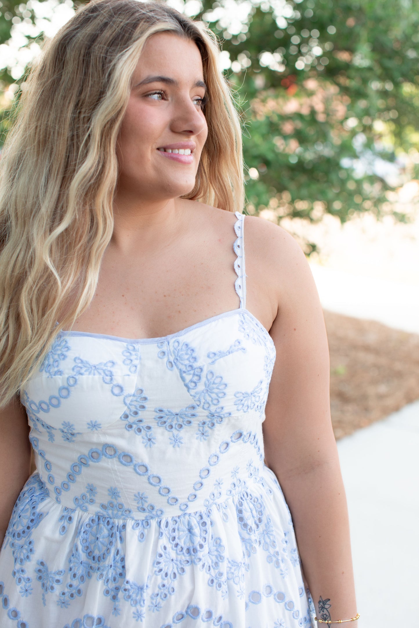 Light Blue Midi Dress With Eyelet Detail