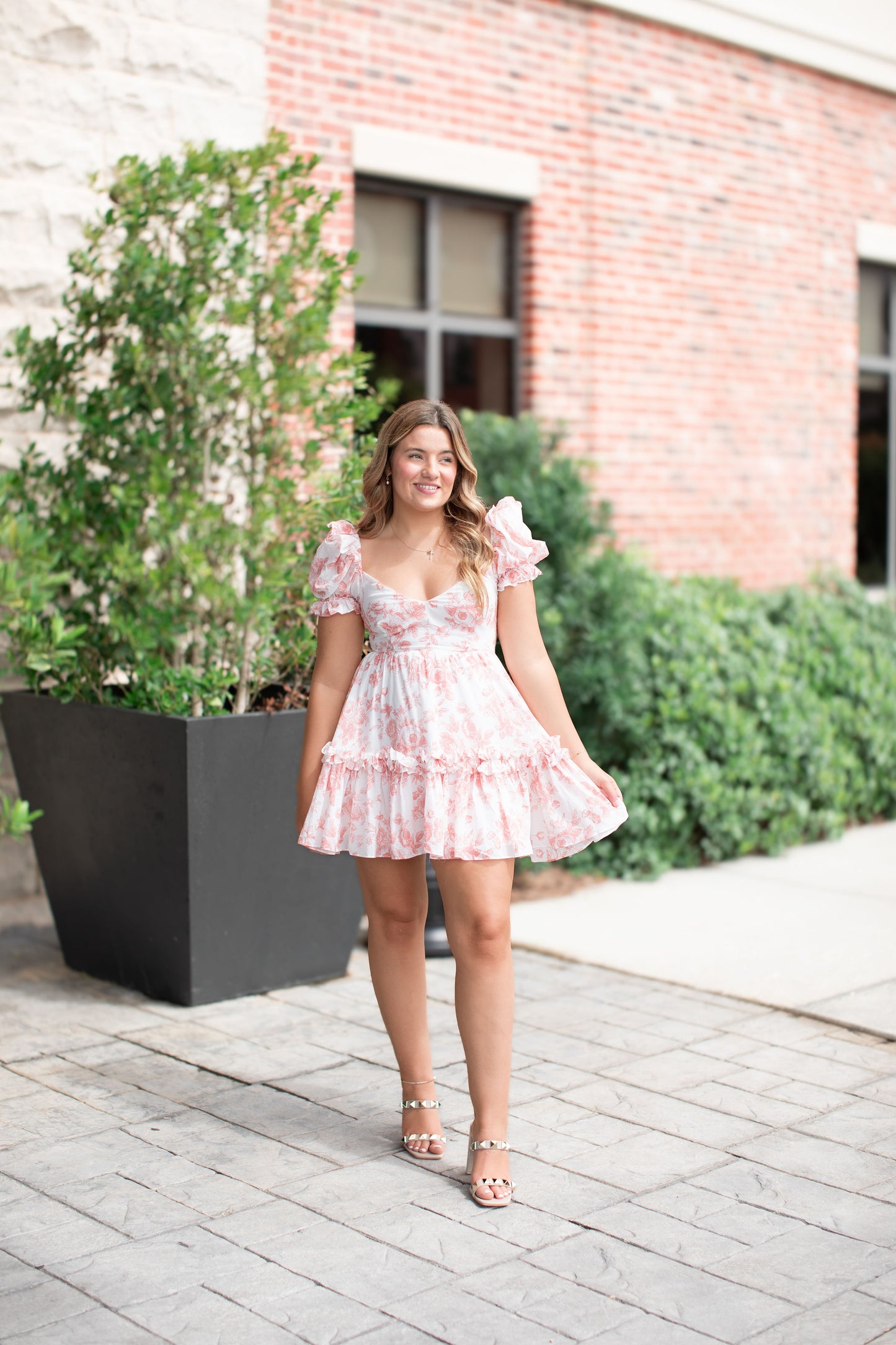 Cotton Floral Short Puff Sleeve Mini Dress