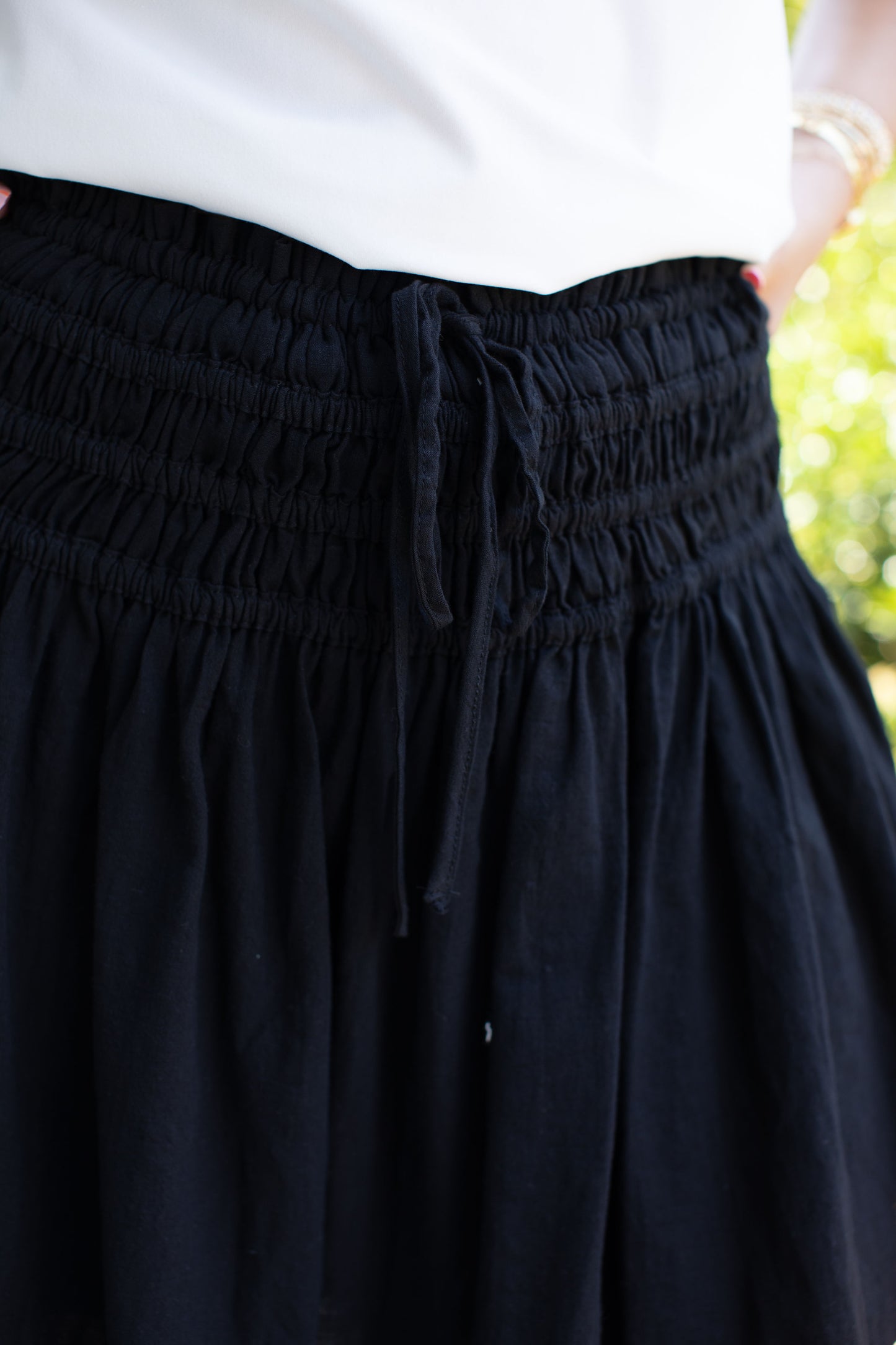 Black Elastic Waist Tie Skirt