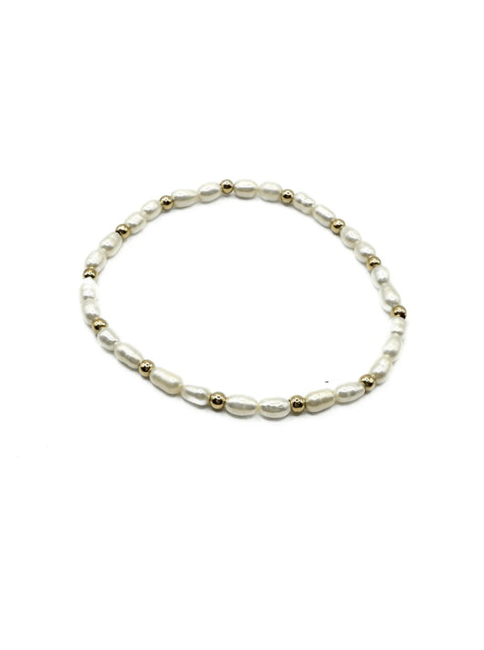 Rice Pearl Bracelet w/3mm 14k Gold-Filled Beads