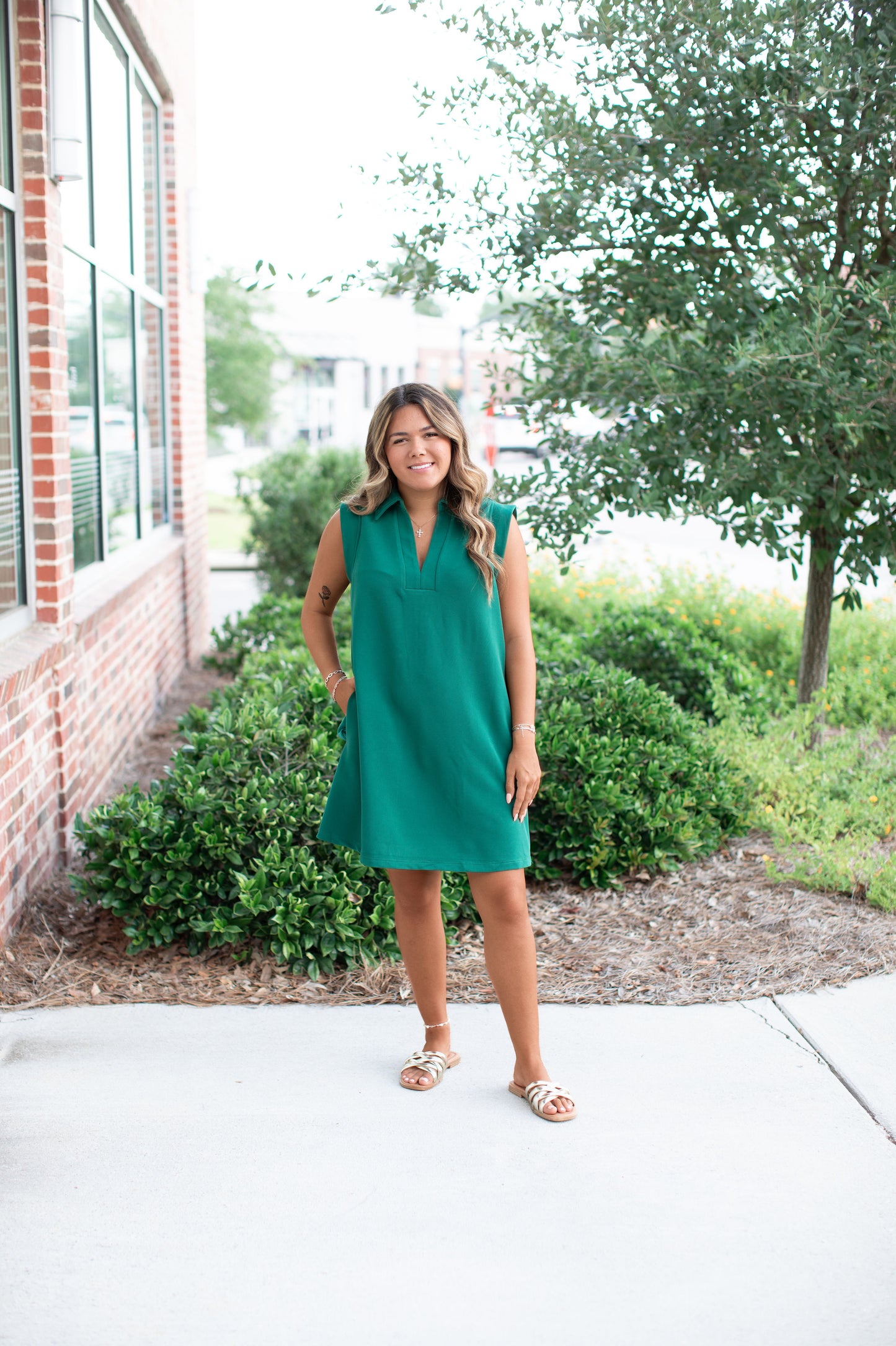 Sleeveless Dress-Forest Green