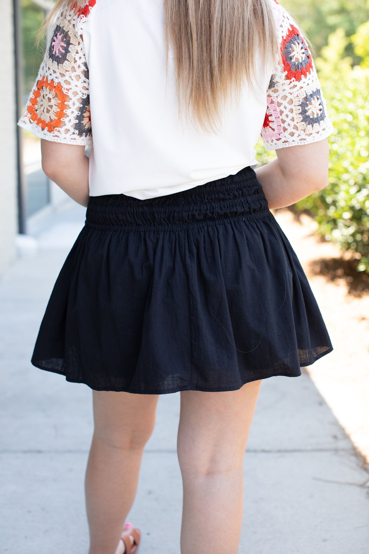 Black Elastic Waist Tie Skirt