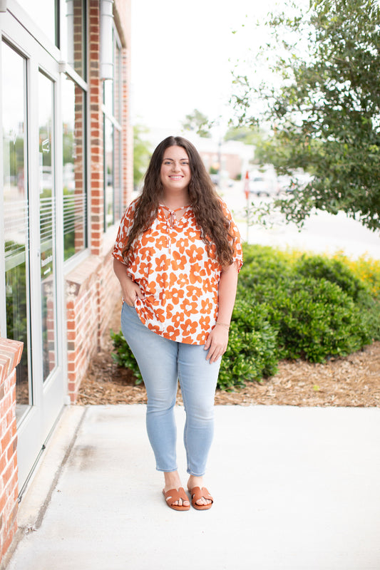 Floral Print V Neck Top