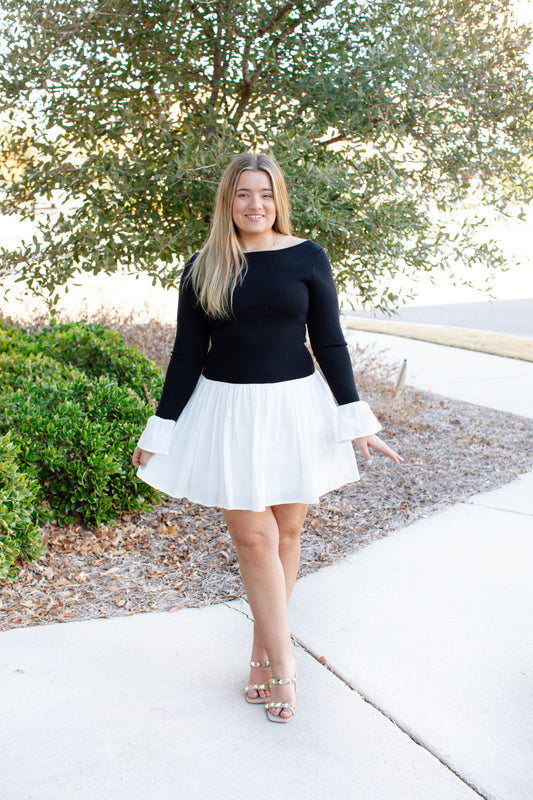 Boatneck Sweater & Poplin Mini Dress