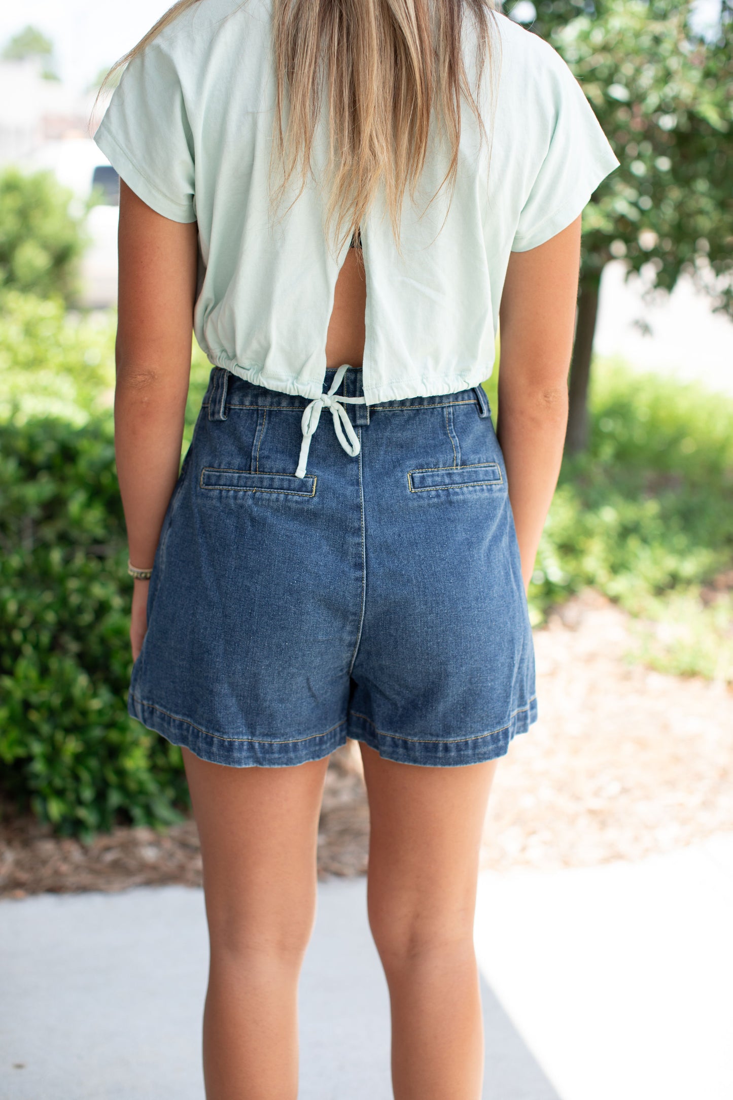 Front Pleated Denim Skort