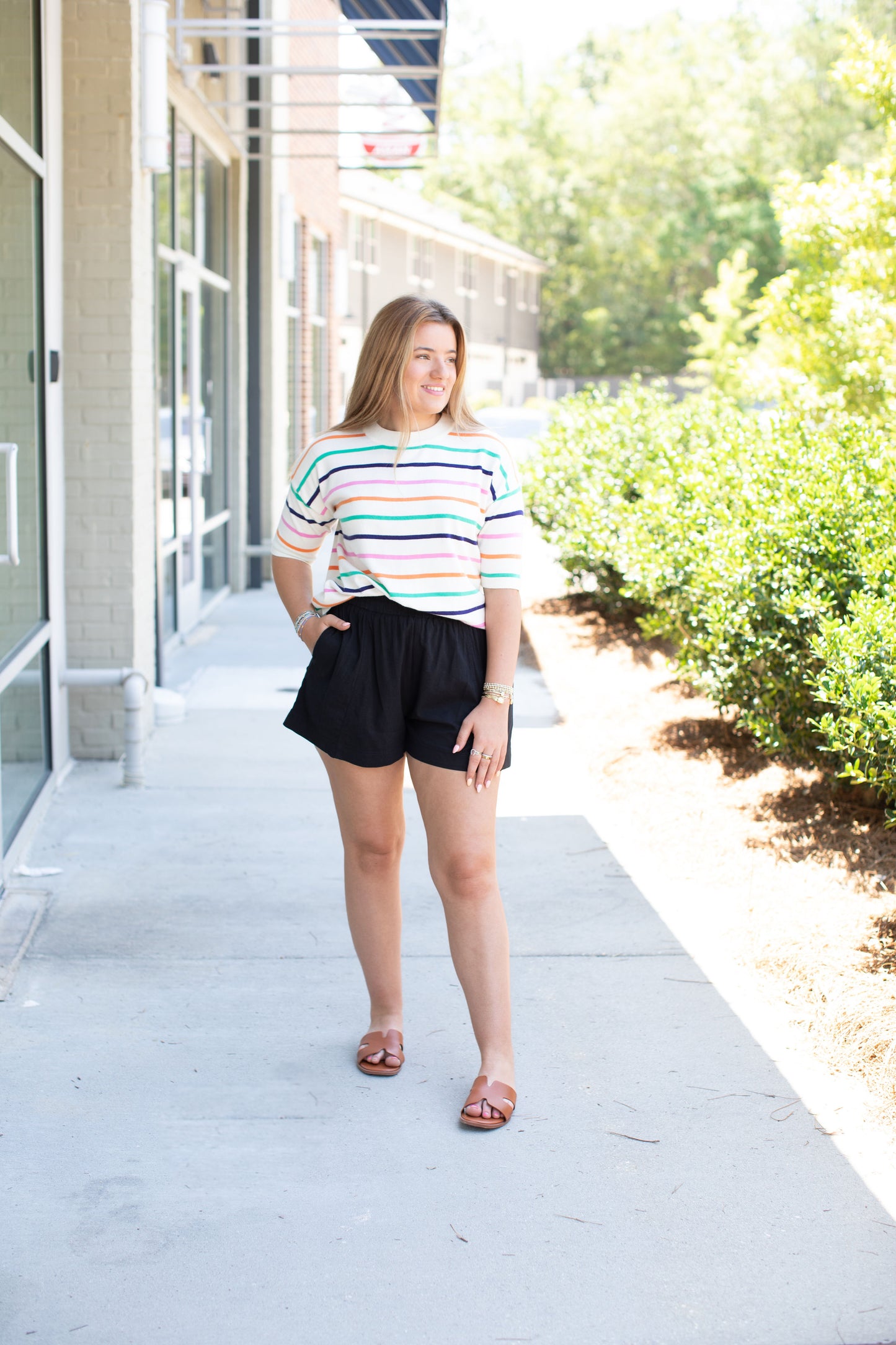 Stripe Dropped Short Sleeve Knitted Top