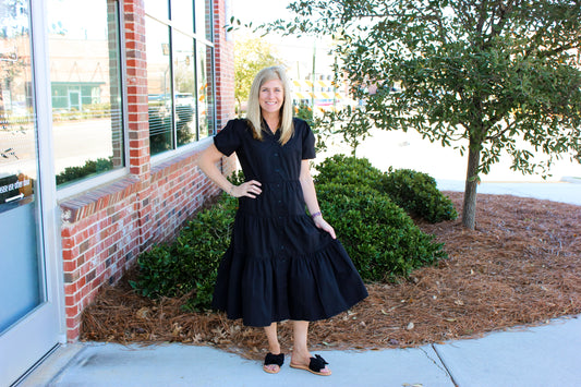 Button Down Tiered Maxi Dress-Black