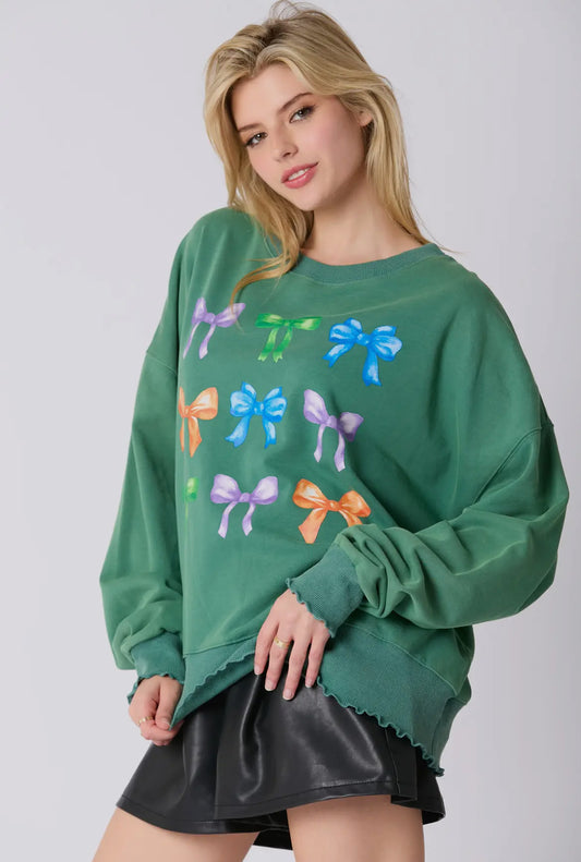 Multi Color Bow Graphic Sweatshirt