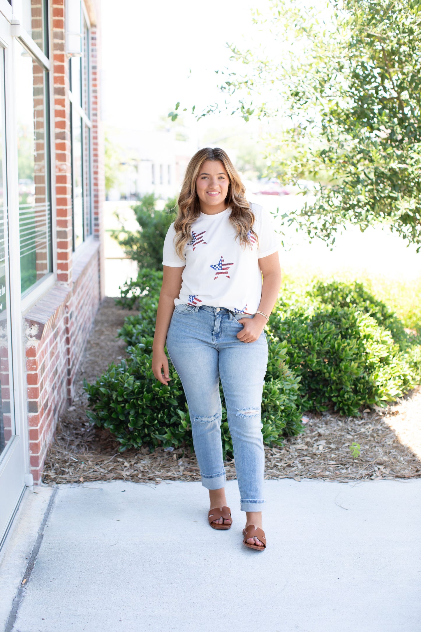 Sequined American Flag Star Knot Graphic Tee