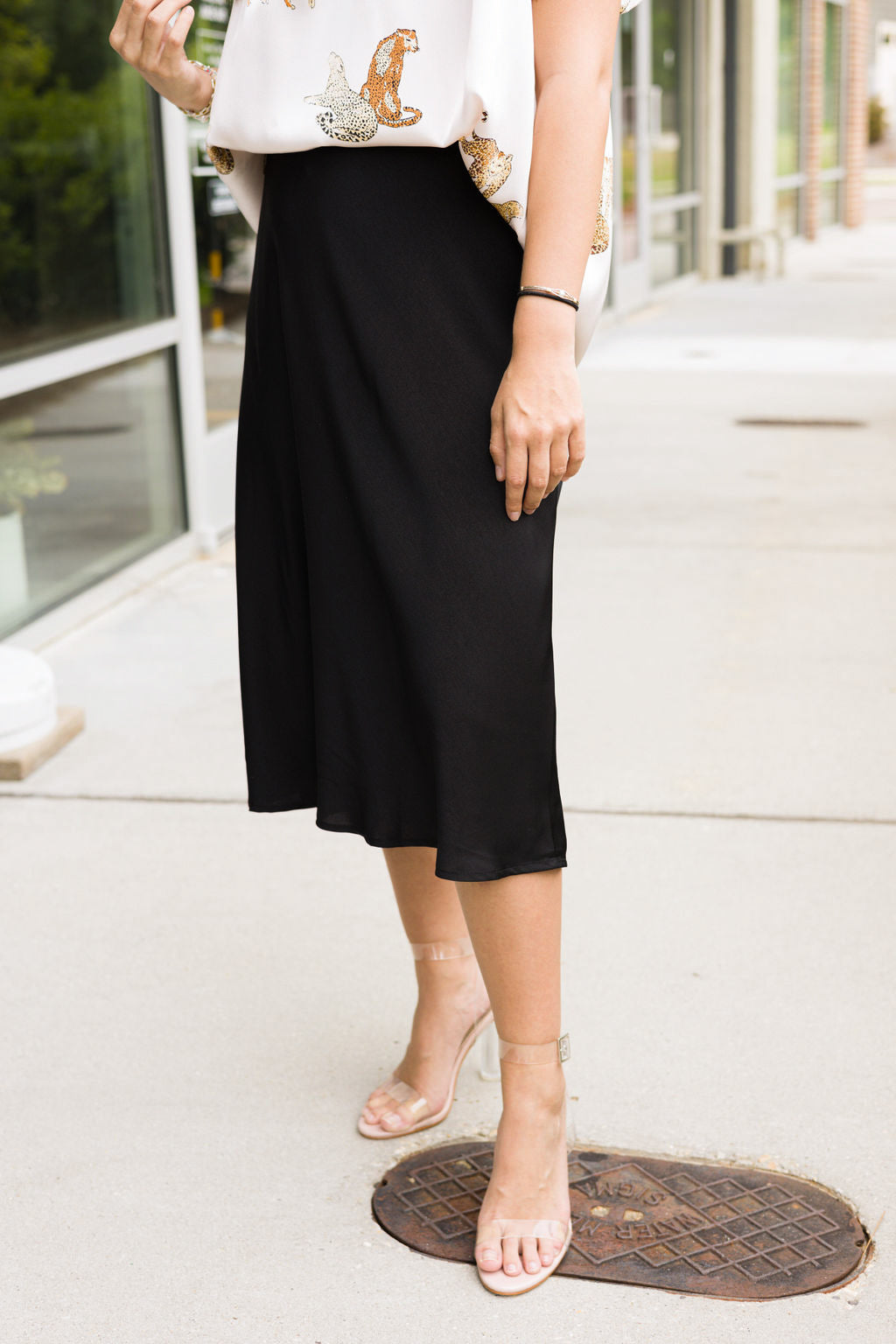 Black Solid Satin Skirt