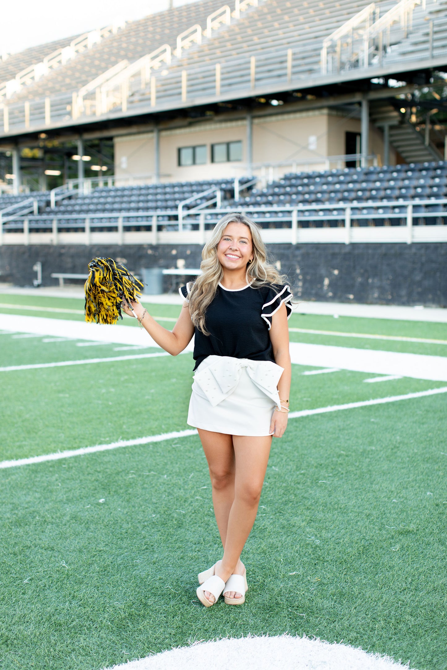 Game Day Ruffle Sleeve Top-Black