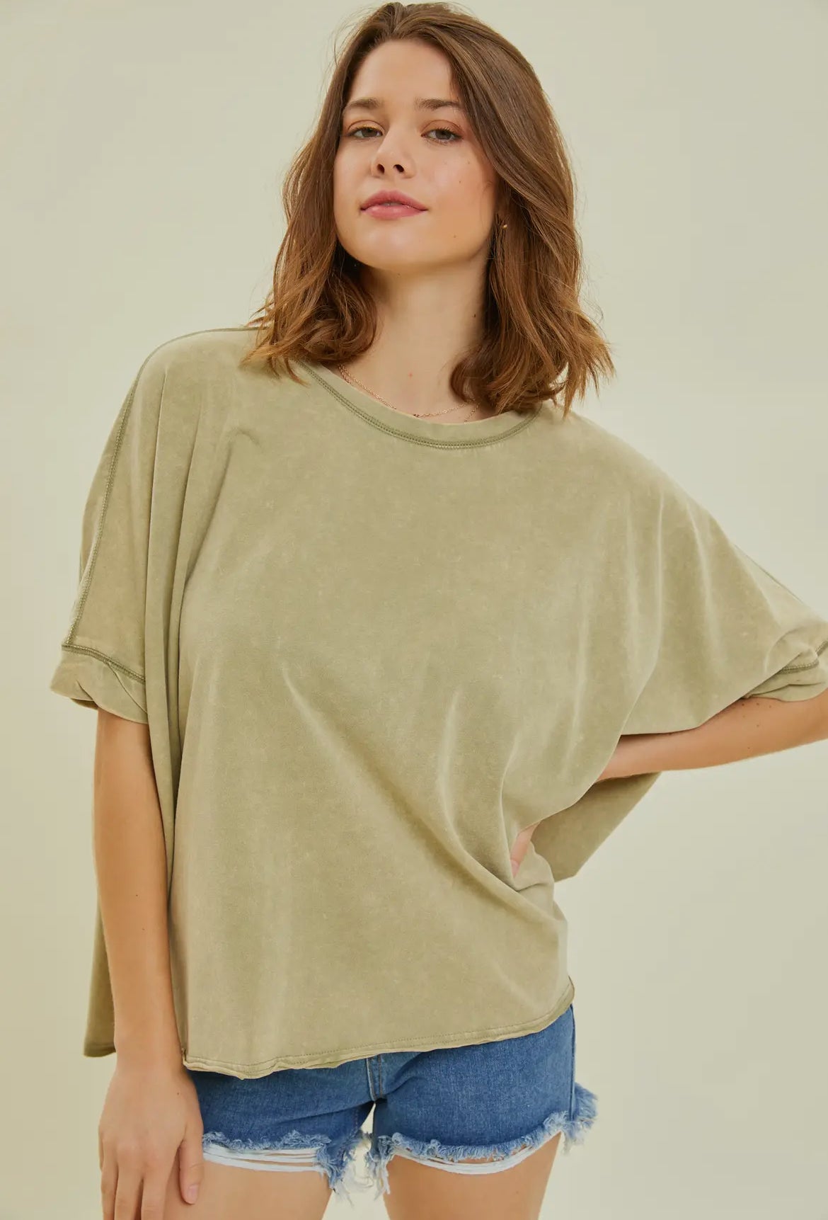 Plus Size Mineral Washed Oversized Crop Tee