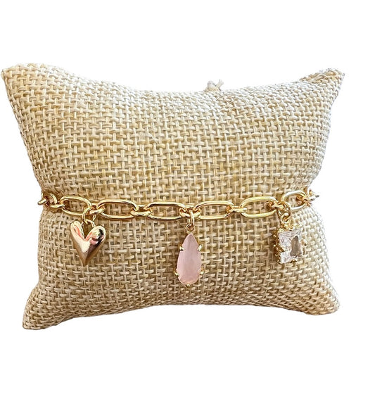 18k Gold Plated Heart Light Pink Teardrop Bracelet