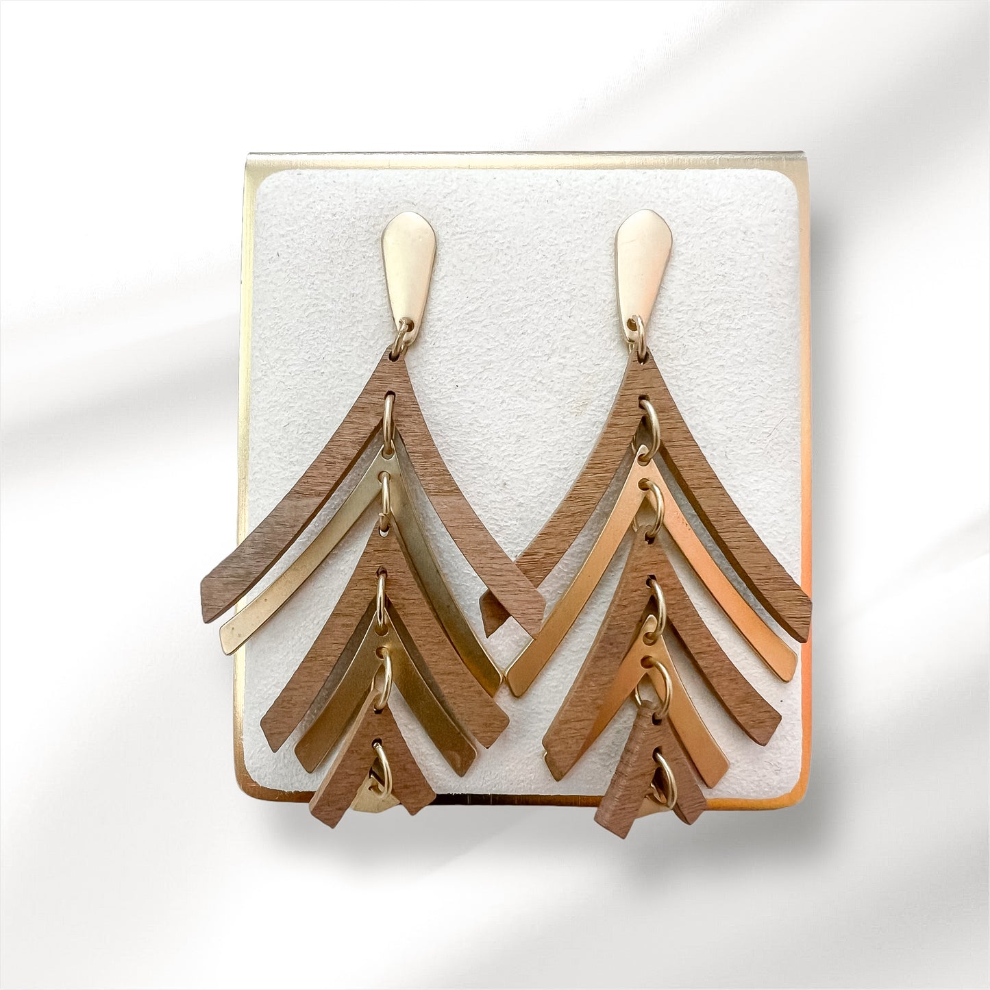 Gold And Dark Wood Dangle Earrings