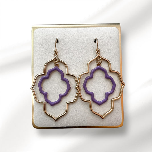 Gold And Purple Geometric Earrings