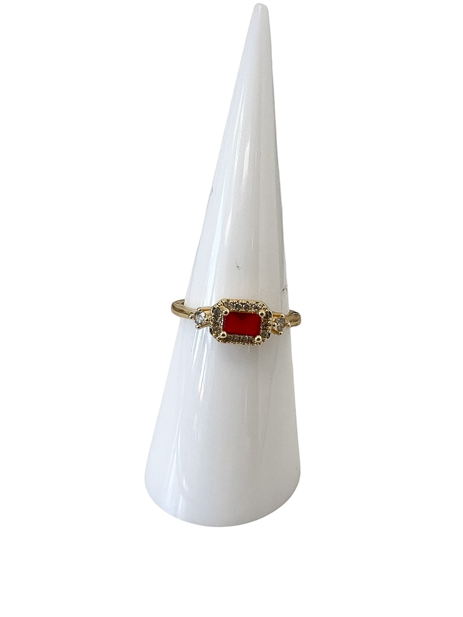 18k Gold Plated Garnet Baguette Ring