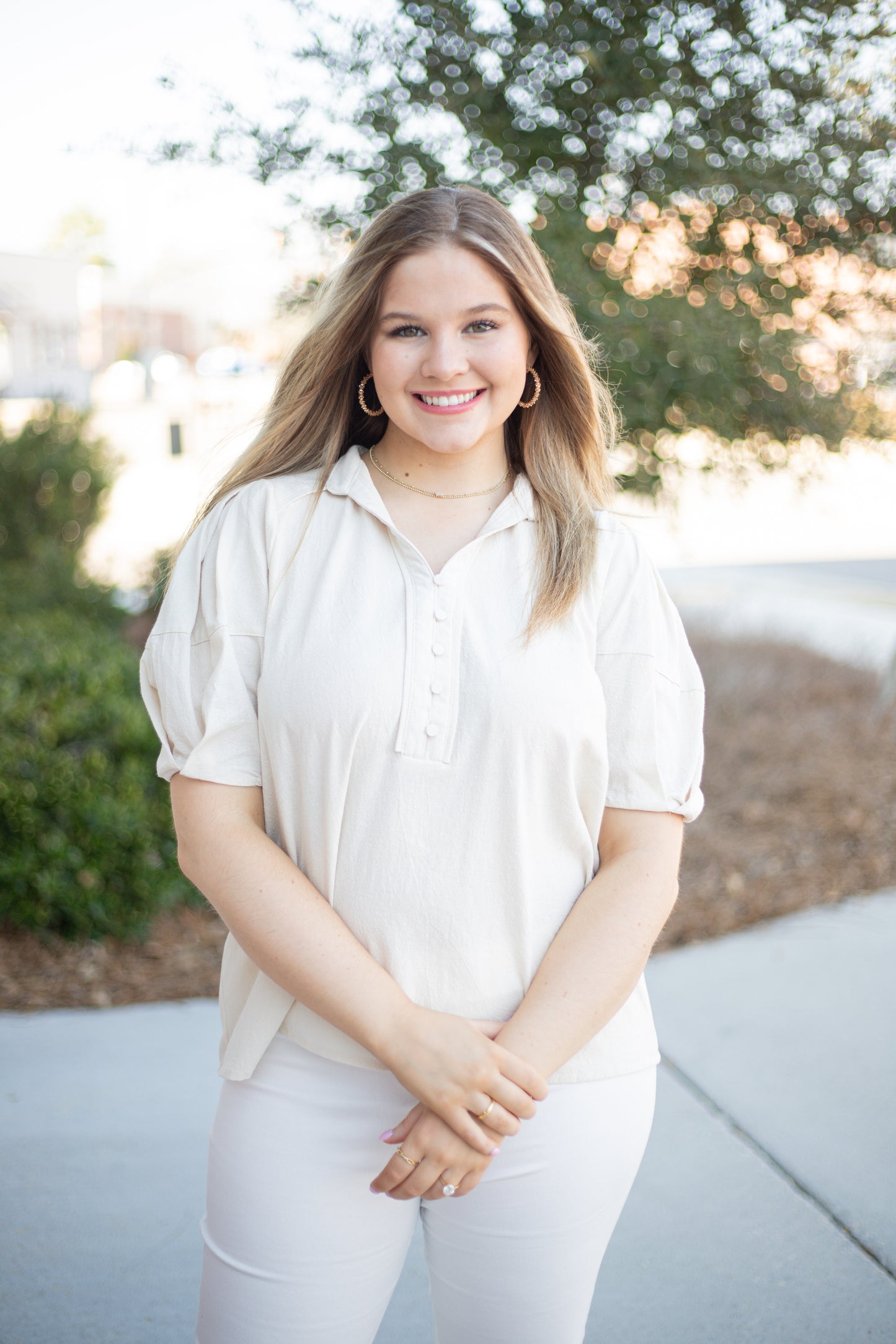 Cream Button Down Balloon Sleeve Top