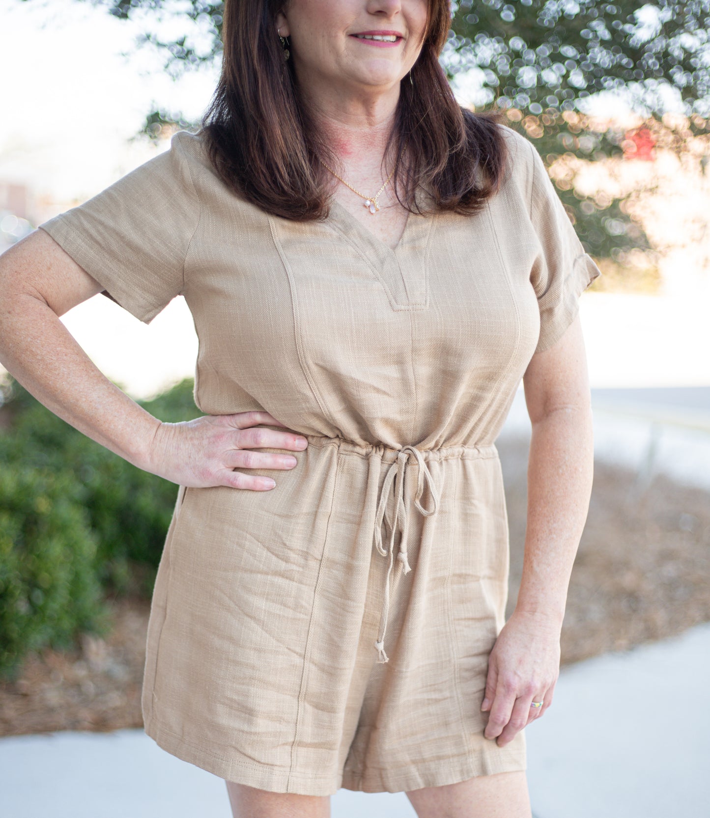 Mocha Linen Romper