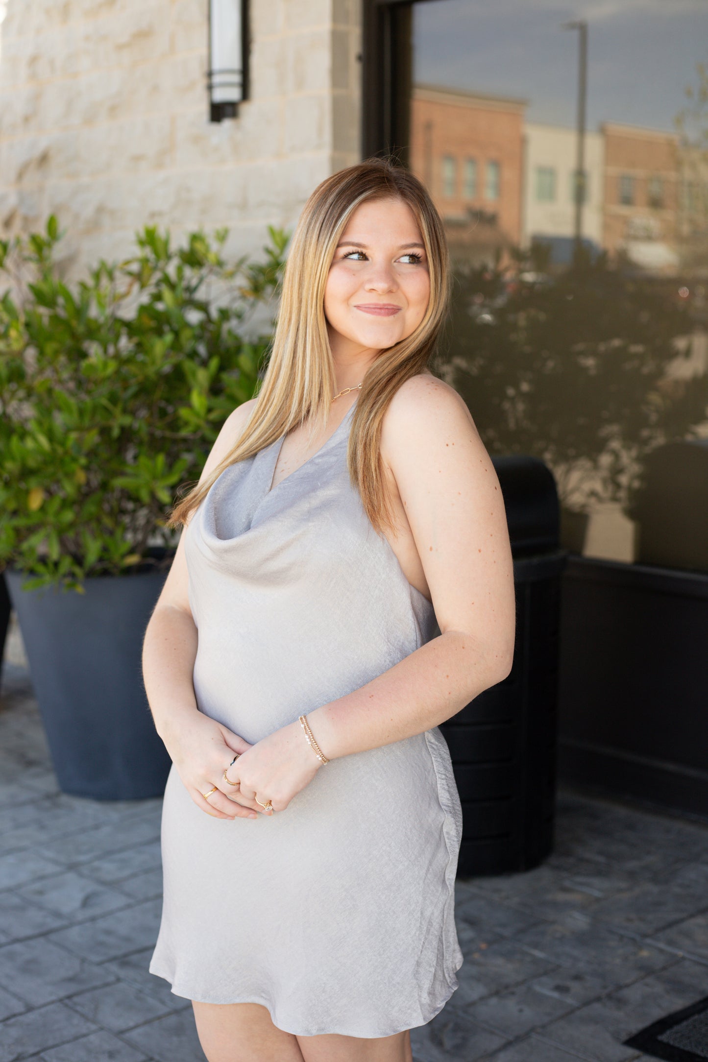 Gray Cowl Neck Dress