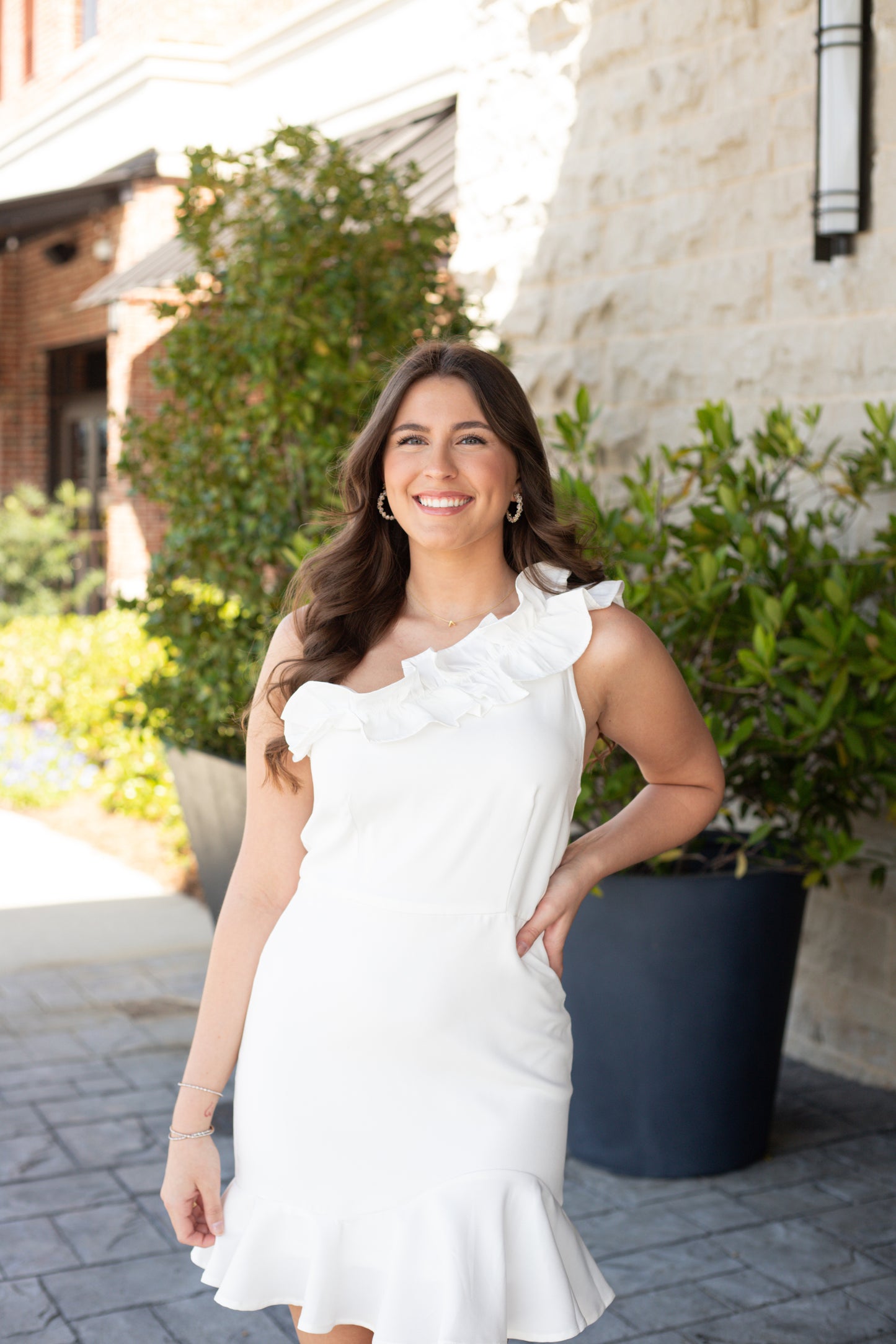 White Ruffle One Shoulder Dress