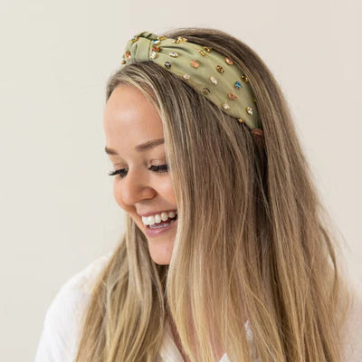 Traditional Knot Headband-Green Gem