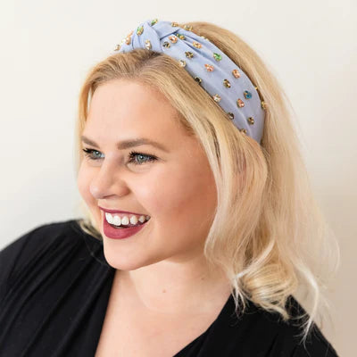 Traditional Knot Headband-Light Blue Gem