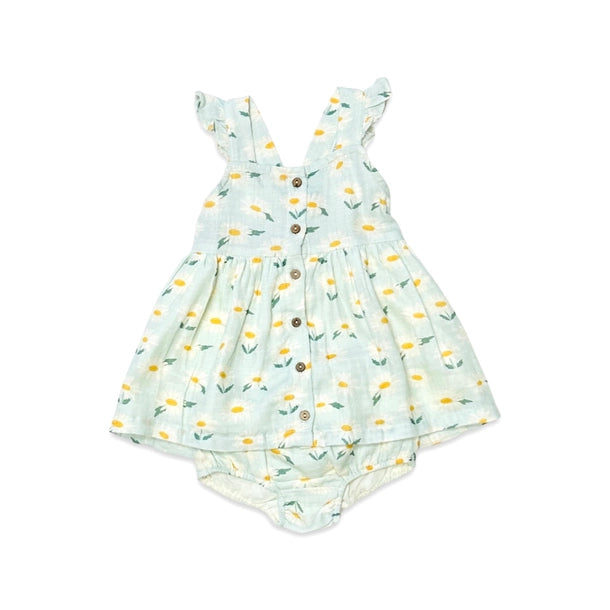 Daisies Ruffle + Button Baby Dress