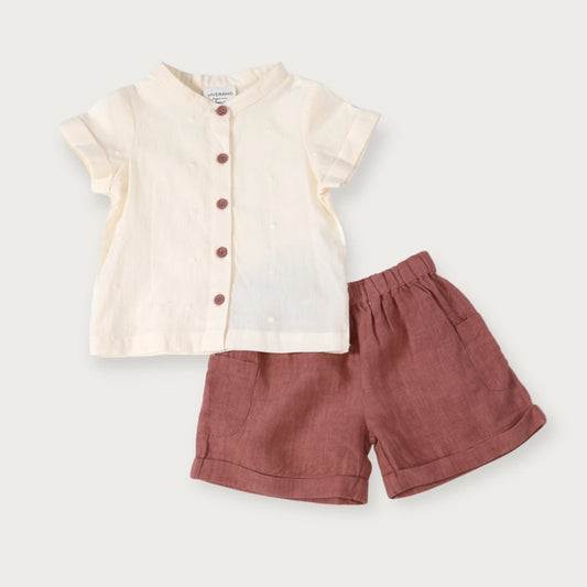 Laurence Mandarin Collar Baby Shirt + Shorts